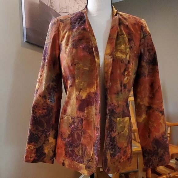 Coldwater Creek Linen Jacket Floral Autumn Fall 4 Button Lined Career Wear 4 - Picture 2 of 9